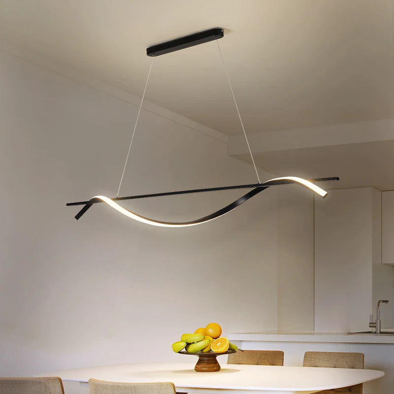 

Minimalist Black LED Chandelier Nordic Dinging Room Island Creative Long Hanging Lamp Restaurant Coffee Shop Bar Office Fixtures