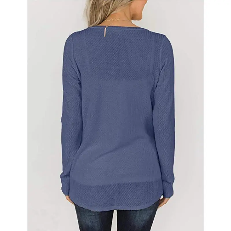 2019 модная футболка с вафельным воротником женская круглым вырезом и длинным