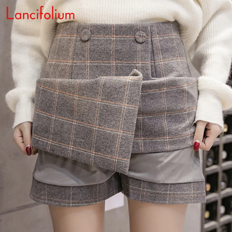 

Woolen Blend Autumn Winter Plaid Mini Skirt Women Korean Style High Waist 2020 Short Skirt Ladies Button Black A Line Miniskirt