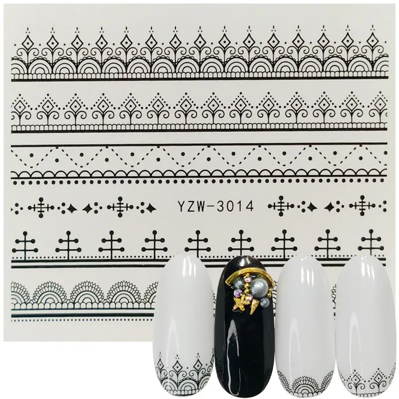 

2023 New Designs Nail Water Transfer Sticker Black Lace Pattern Nail Art Decorations Slider For Nail Manicure Watermark Foils