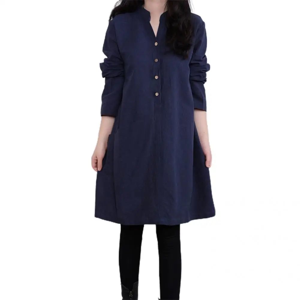 

Warm Dress Long Sleeve Warm Ladies Dress Pure Color Loose-fitting Dress
