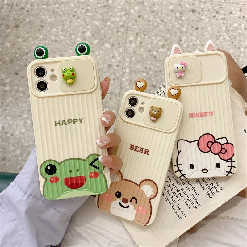 

3D Cartoon Cute Sliding Lens Soft Case For IPhone 13 12 11 Pro XR X XS Max 7 8 Plus Creativity Cover