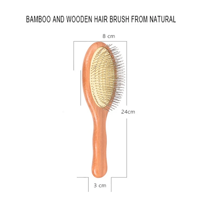 

Wooden Steel Needle Hair Brush Pin Hairbrush Scalp Massage Improve Hair Health Wood Paddle Detangling Comb