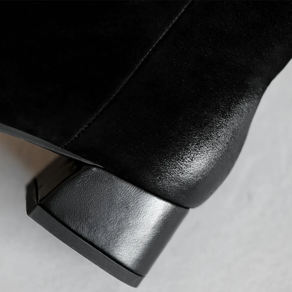 

Women's natural suede leather 4cm med heel autumn ankle boots thick heel square toe comfortable short booties high quality shoes