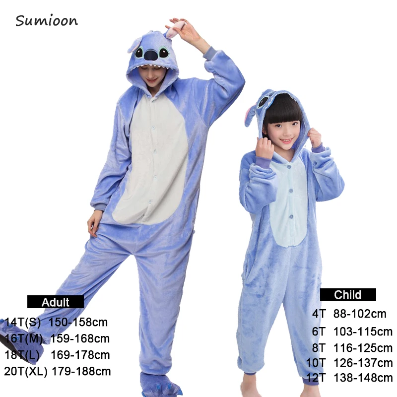 Kuguurumi Onesie/Детская Пижама; Пижама с единорогом для мальчиков и девочек; зимняя одежда для сна для женщин; Пижама с изображением панды и льва для костюмированной вечеринки; Детские пижамные комплекты - Цвет: Blue stitch