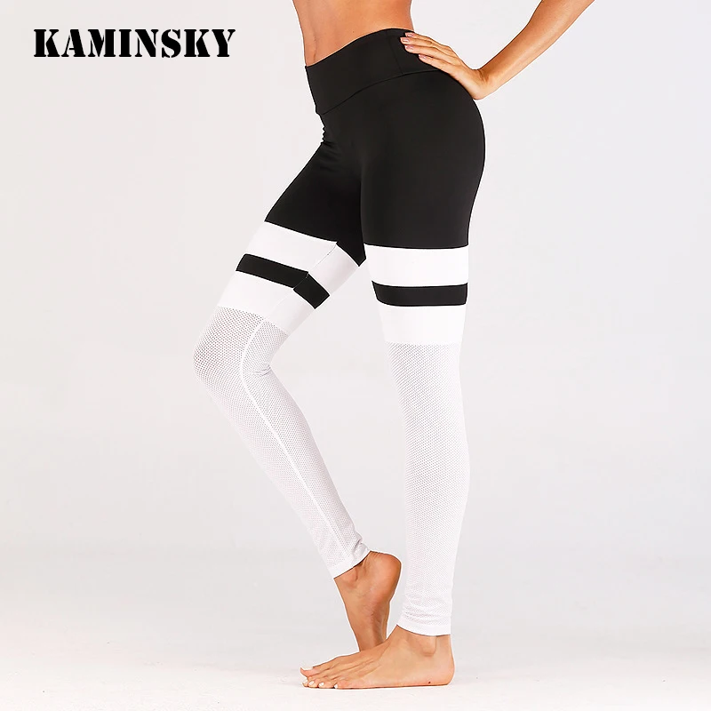 Женские спортивные Леггинсы для фитнеса Kaminsky черные сетчатые облегающие длинные