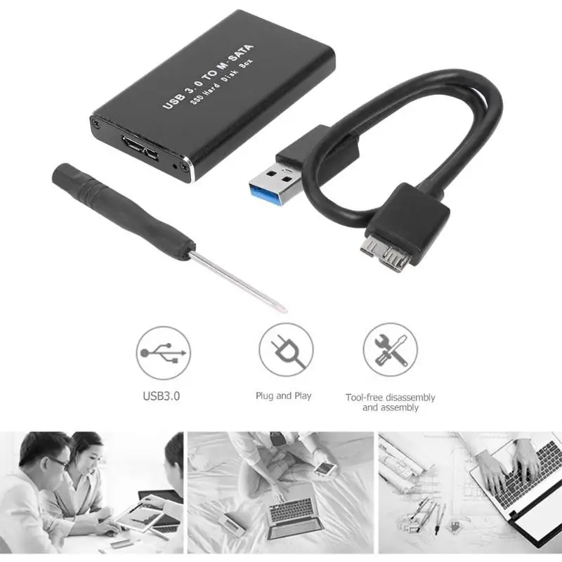 

VKTECH Mini SSD Hard Drive Case USB3.0 to mSATA Adapter Hard Drive Enclosure Aluminum Alloy External Hard Disk Case Dropship Hot