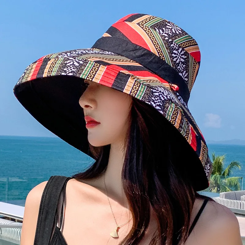 

Women Handmade Summer Sun Hat Big Eaves Wide Brim Beach Japanese Hepburn Style Holiday Cap Sunscreen Anti-UV Panamanian Visor