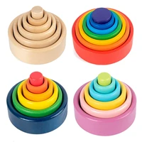 wooden rainbow blocks stacked cup building block wood rainbow stacker stacking toys for kids montessori educational rainbow toy