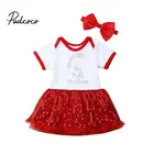 1 год, мой первый Рождество, новорожденный, малышка, девочки, короткий рукав, блестки, платья, головной убор, наряды, комплект, одежда на Рождество 2019