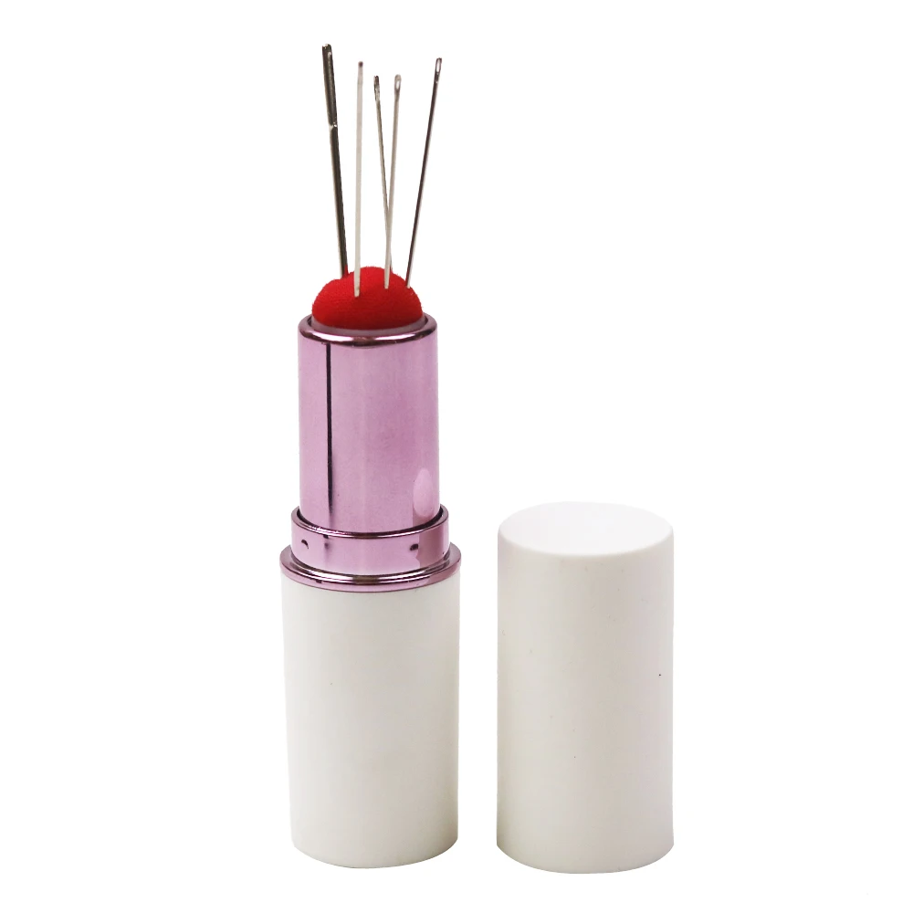 New Craft Lipstick Pin Cushion with 5pcs Handy Sewing Needles Pincushion Rotatable Needle Holder for Cross Stitch Tool | Дом и сад