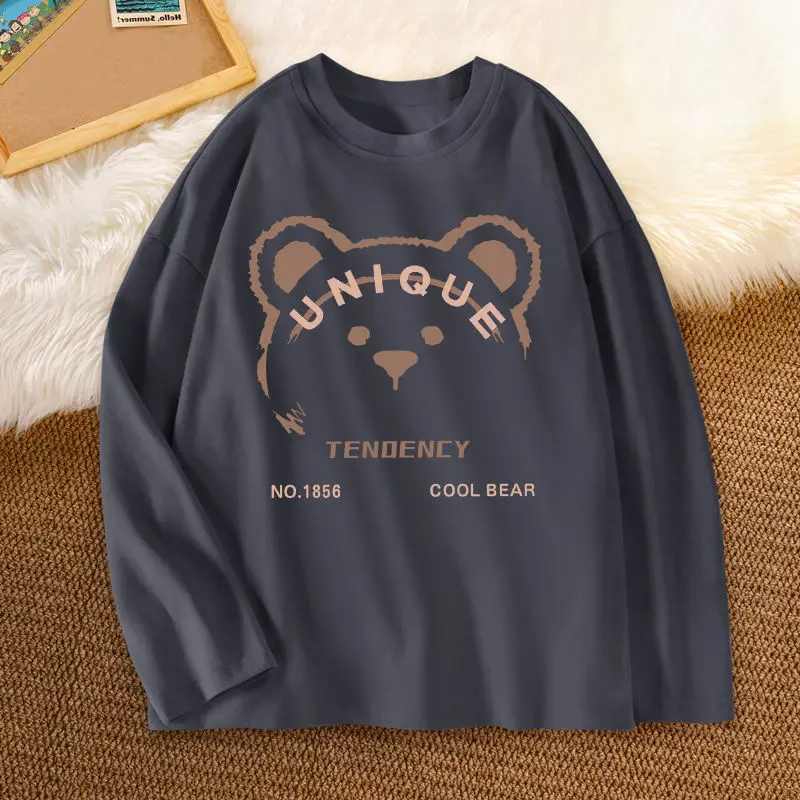 

Spring Autumn S-5XL T Shirt Harajuku Anime Kawaii Tea With Milk Bear Print Long Sleeve Loose Women T-shirts 100% Cotton Tops