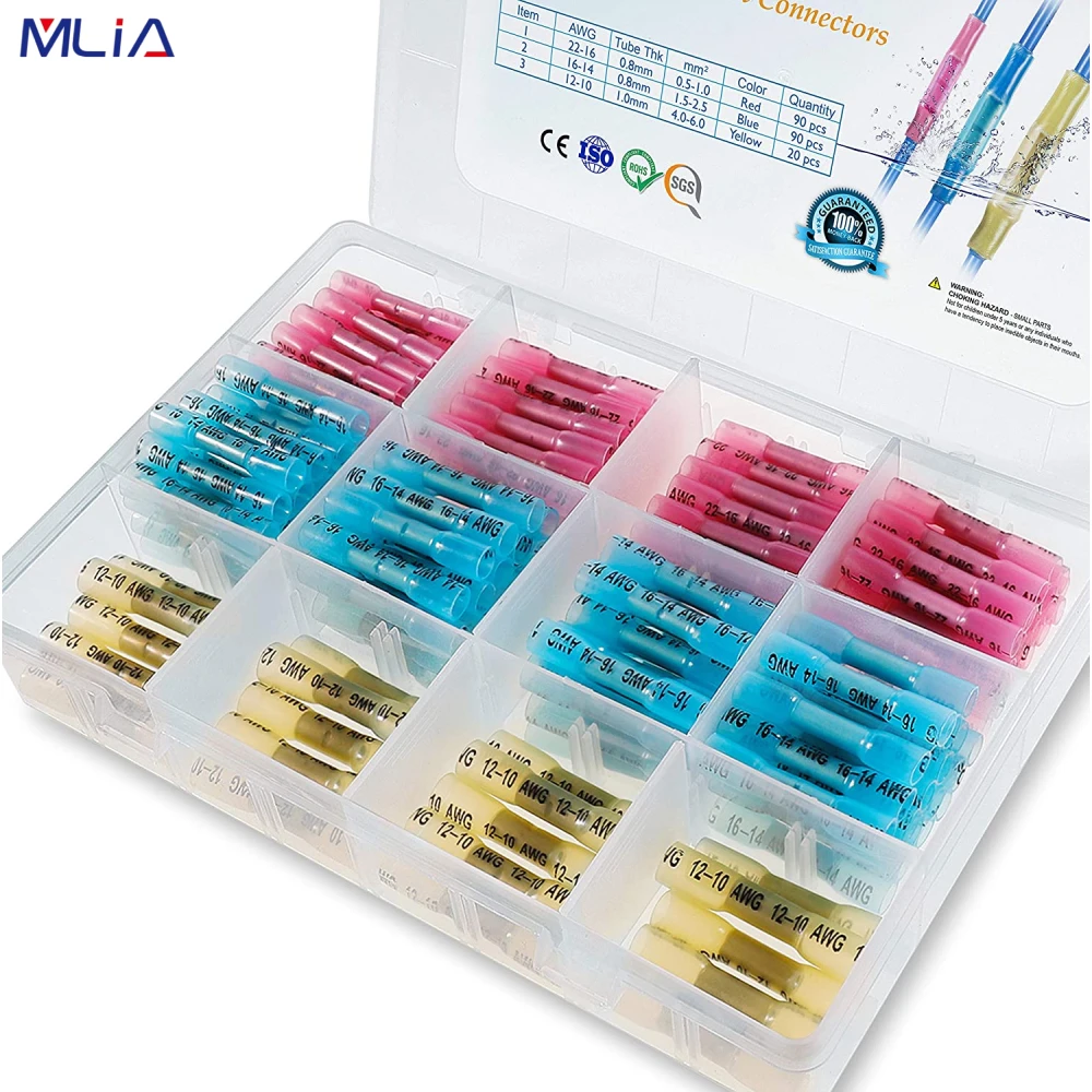 

MLIA 200PCS Heat Shrink Butt Connectors Kit, Insulated Waterproof Electrical Marine Automotive Wire Crimp Terminals, Butt Splice