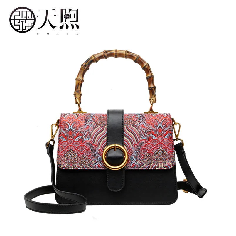 2020 New Pmsix Superior leather cowhide Chinese wind retro fashion handbags Shoulder Messenger portable women bags | Багаж и сумки