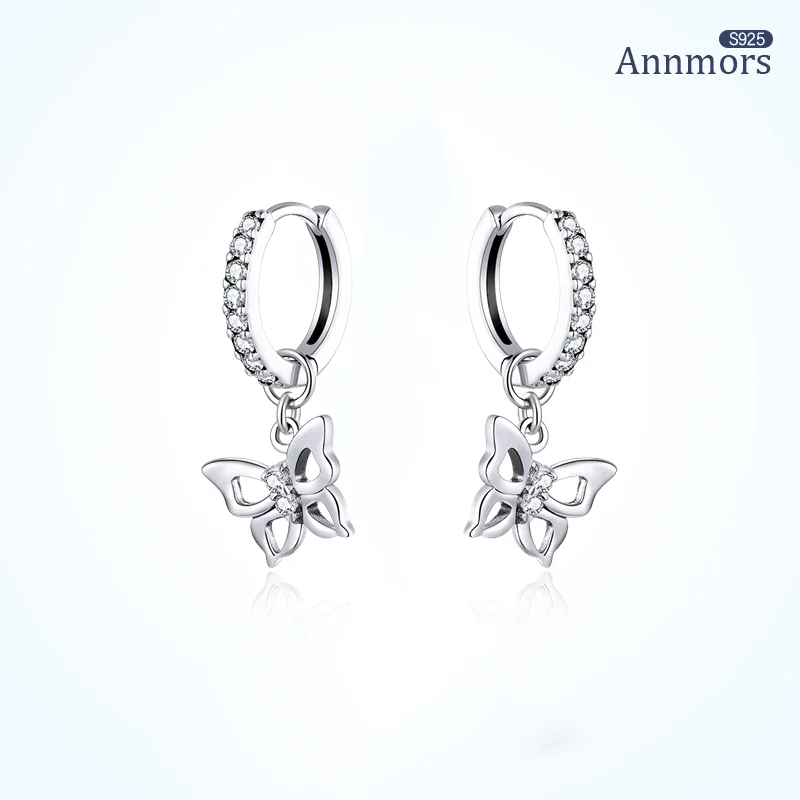 

ANNMORS Elegant Jewelry Hoop Earrings Butterfly 3D Hollow Silver Plating Original Insect Women Wedding Fine Earrings Simple