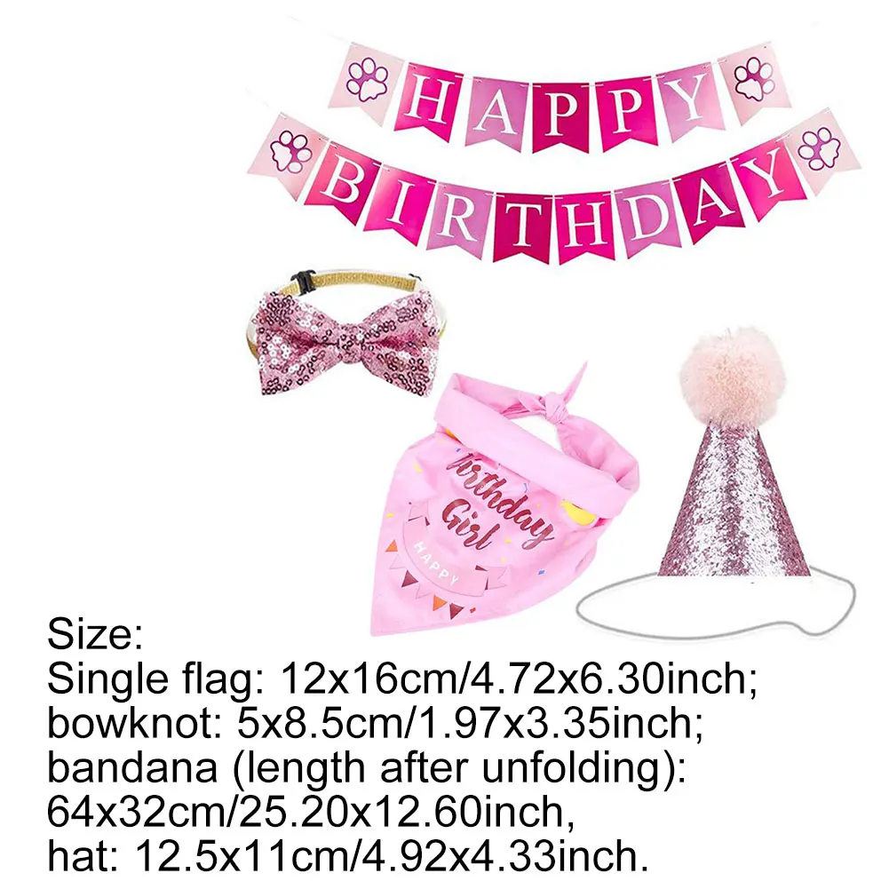 

Dog Birthday Set Happy Birthday Banner Bandana Hat Bowknot Cat Costume Party Supplies Cat Birthday Hat Cat Dog Pets Birthday Set