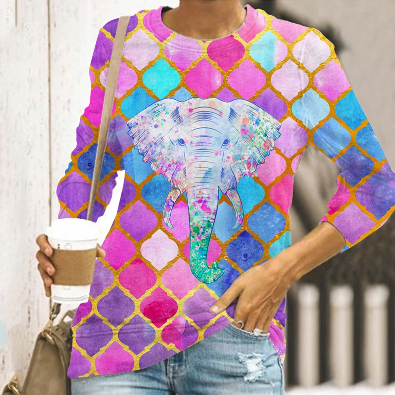 

2021 Lady Casual Loose Animal Pattern Clothes Women Round Neck Long Sleeve Female Fashion Cat Printing Harajuku Tops