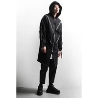 mens jacket autumn winter loose fashion hoodie in the long coat mens casual cardigan zipper decorative hip hop large size