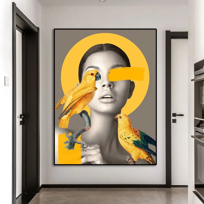 

Girl with Parrots Posters and Prints Fashion Wall Art Canvas Painting Nordic Modern Wall Picture for Living Room Home Decoration