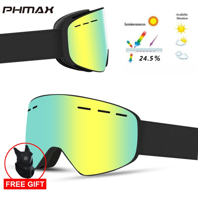 PHMAX бренд 6 цветов лыжные очки двухслойные UV400 Анти-туман большие Лыжные маски очки для катания на лыжах мужчины женщины снег сноуборд очки - Цвет: P-XJ-0203