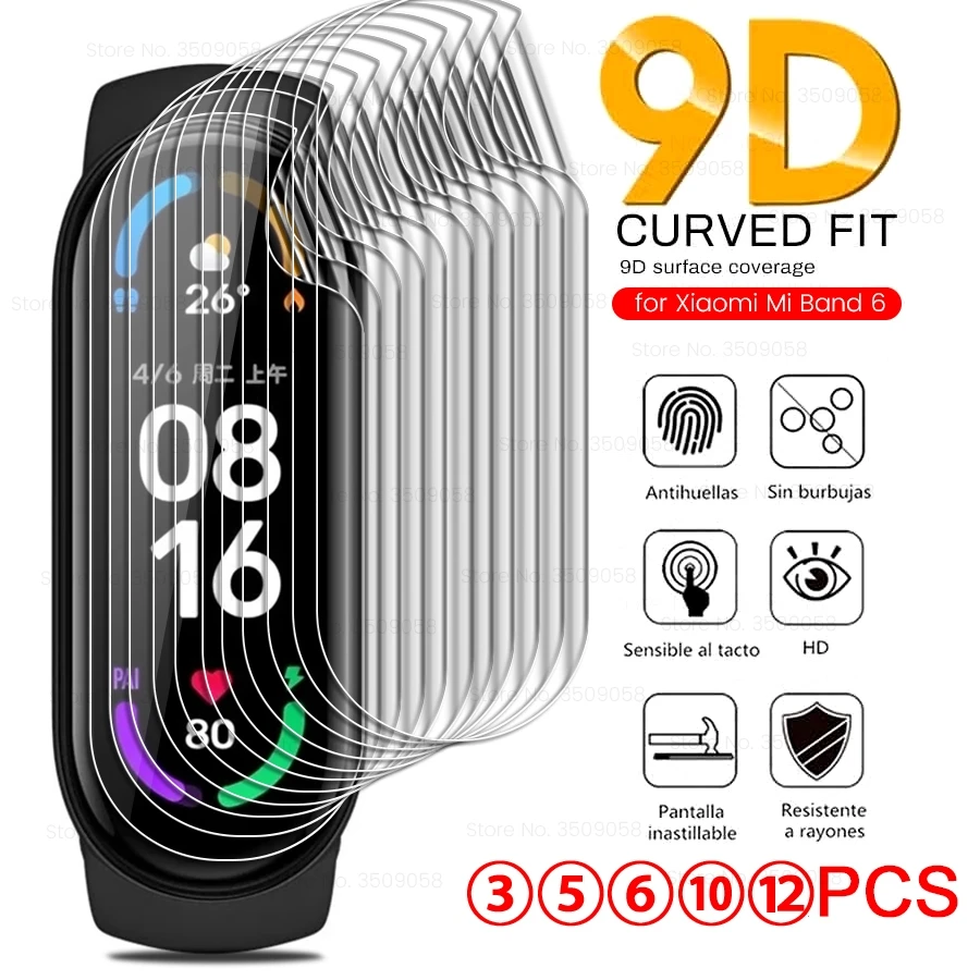 3-12PCS Hydrogel Film For Xiaomi Mi Band 6 5 Band6 MiBand6 9D Curved Protective Film On Xiomi MiBand 6 Smart Wristband Not Glass