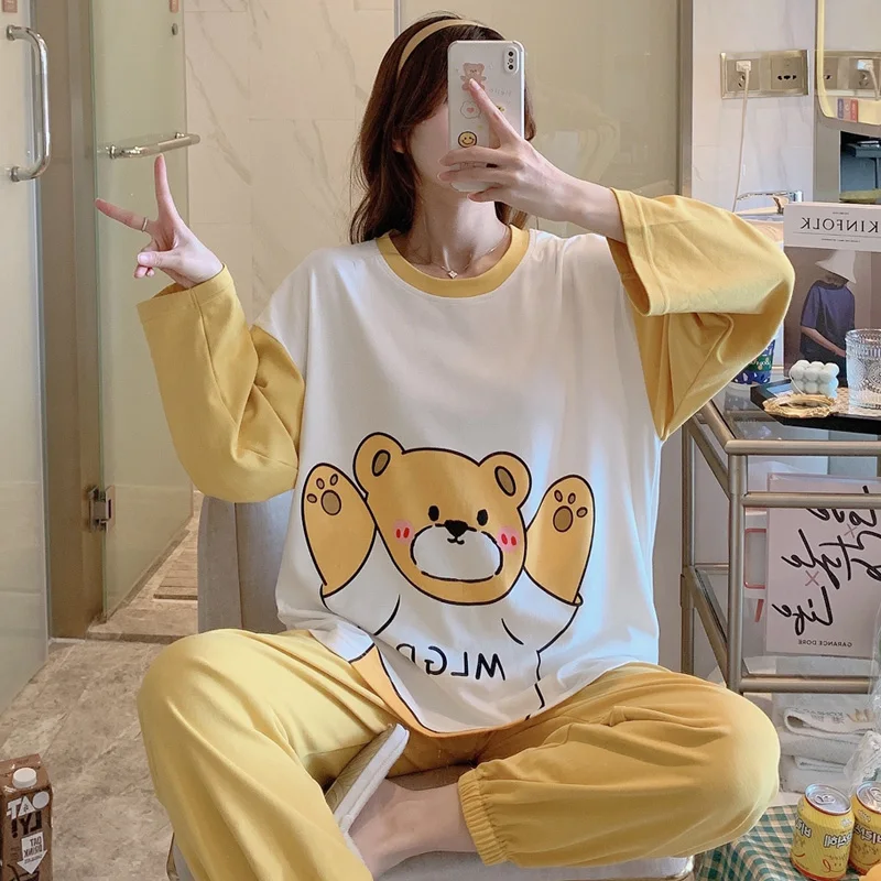 Plus Size XXXL Spring Nightgown Women Sleepwear Cartoon Pajama Set Loose Version Cotton Princess Style Pullover Pajamas