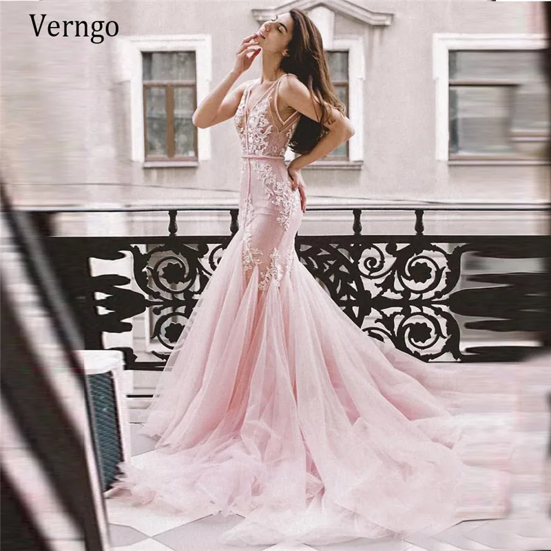 

Verngo Elegant Blush Pink Mermaid Wedding Dress With Removable Tulle Fluffy Skirt Applique Lace Bridal Gown 2020 Vestido Novia
