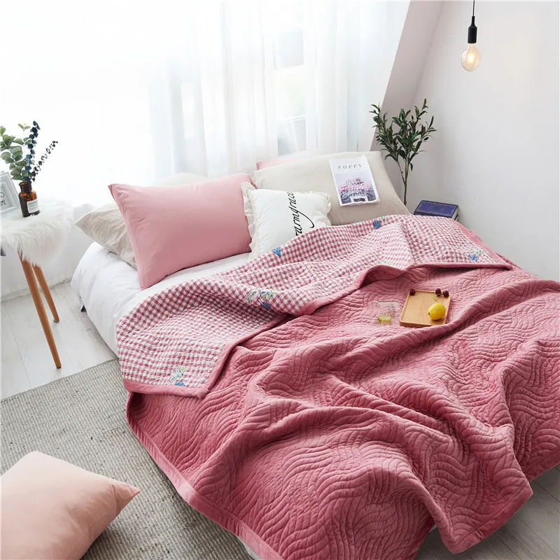 Bean red AB сторона теплое одеяло бархат и хлопок покрывало на кровать розовый/серый/синий/кофе 200x230 см сплошной цвет мягкое покрывало на кровать номер - Цвет: Bean red