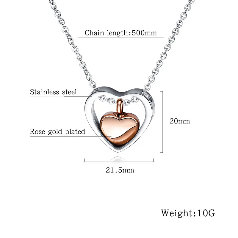 Модное ожерелье с двойным сердцем для женщин из нержавеющей стали шкатулка