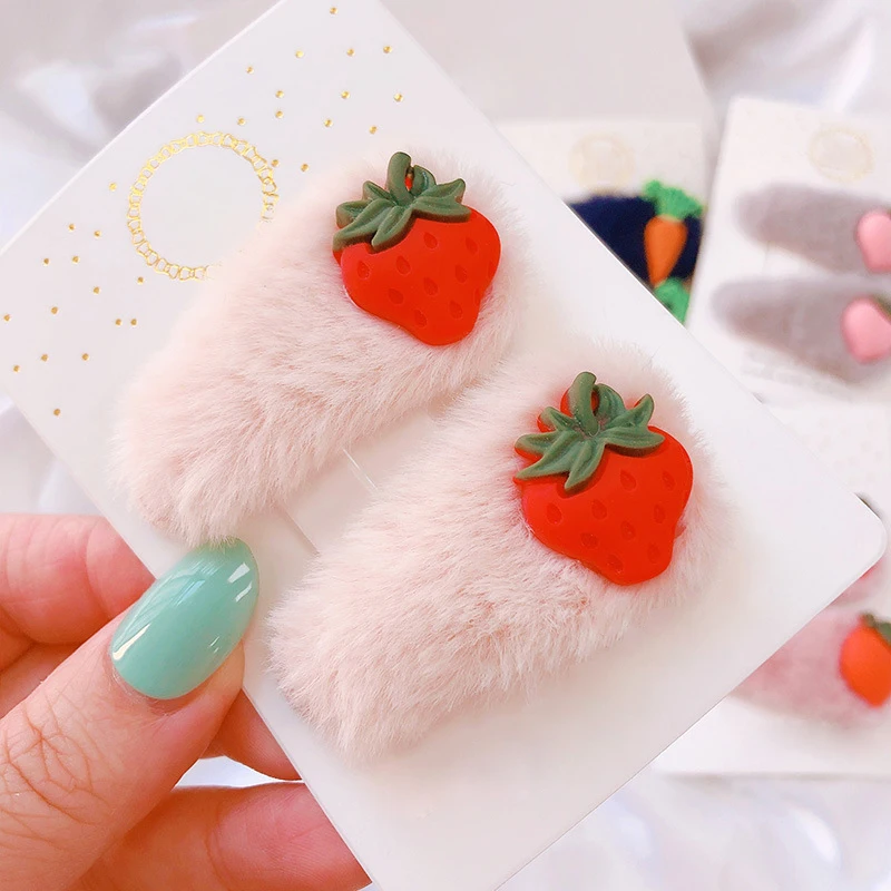 2 шт./компл. детская заколка для волос фруктов и овощей пушистой плюшевой ткани