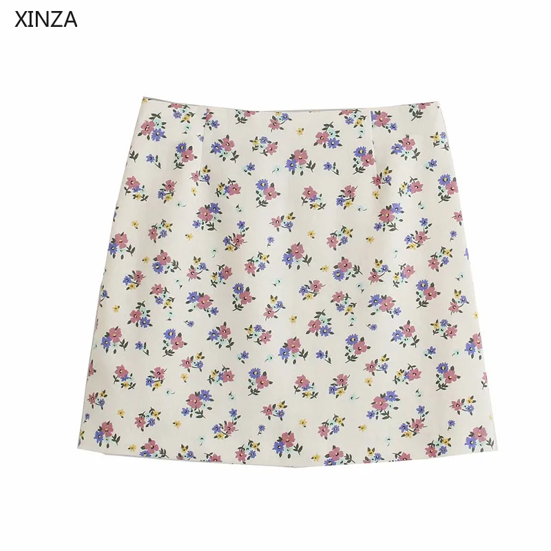 

2021 ZA Women Retro Floral Print Cropped Shirt Short Sleeve Double Breasted Linen Flower Blouse Female Chic Elegant Summer Top
