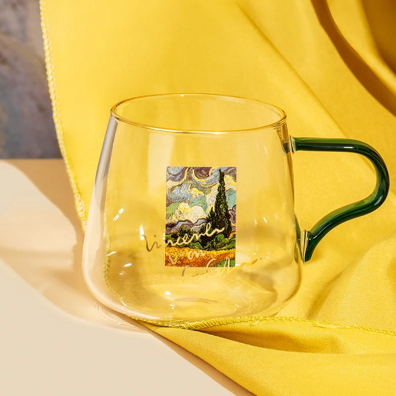 400ml Van Gogh-Impression Glass Mug Coffee Cup With Handle Couple Cups For Breakfast Milk Juice Cold Brinkware | Дом и сад