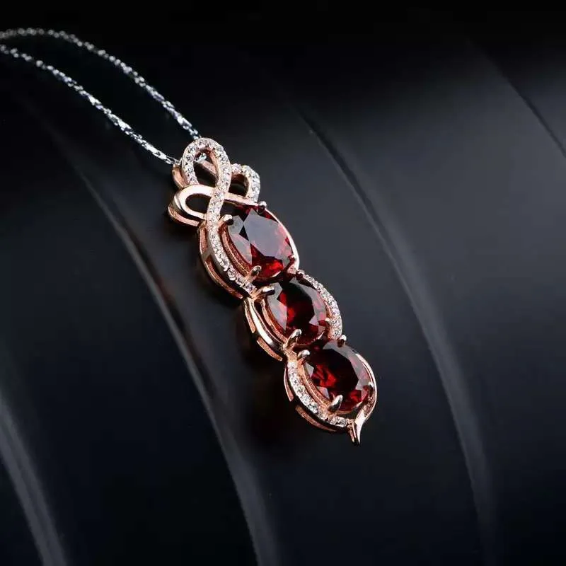 Красный драгоценный камень натуральное ожерелье из граната 925 пробы серебряный