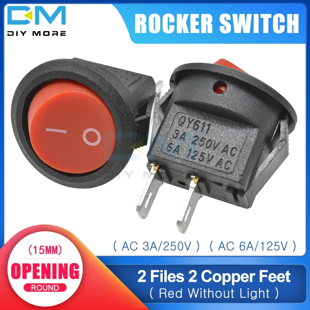 5 шт. KCD1 15 мм маленький круглый 2 Pin 3 Pin 2 файла со светом 3A/250V 6A/125V AC кулисный переключатель Seesaw выключатель питания для приборной панели автомобиля - Цвет: Красный