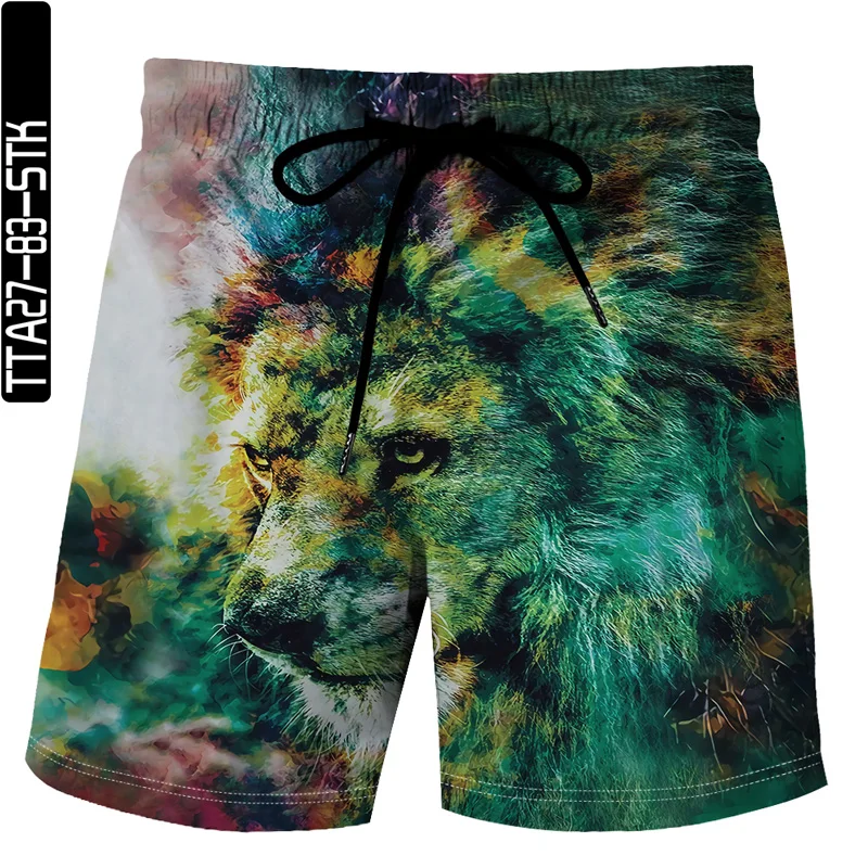 

Summer Man's Beach Shorts Swim Sports S-6XL Pants Fire Tiger/Lion 3D Print Surfing Shorts Plus Size Male Gym Surf Board Swimsuit