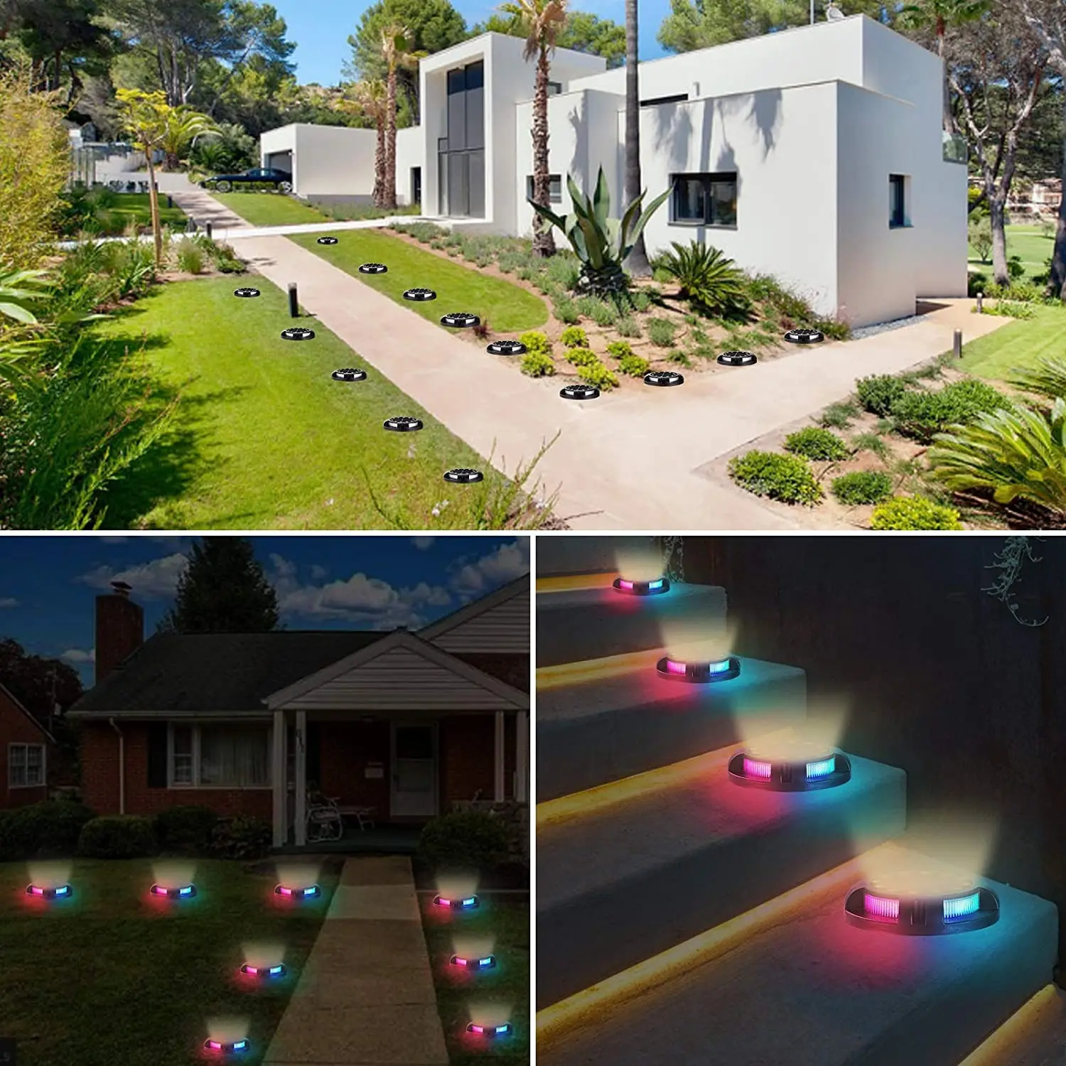 

New 12 LED Disk Lights Solar Ground Lights 2-in-1 Solar Powered Waterproof In-Ground Lights for Garden Lawn Pathway Deck Yard