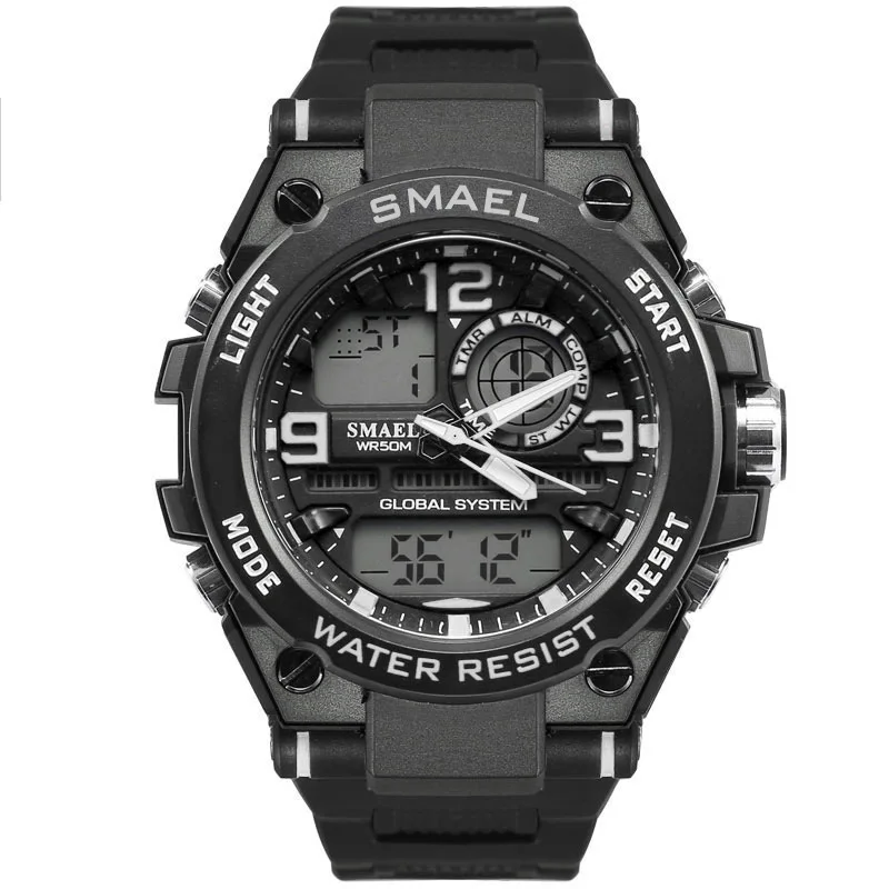 BK WT Shock Luxuly мужские наручные часы золотые цифровые часы мужские водонепроницаемые 50 м светодиодный часы мужские часы с большим циферблатом мужские спортивные часы - Цвет: BK WT
