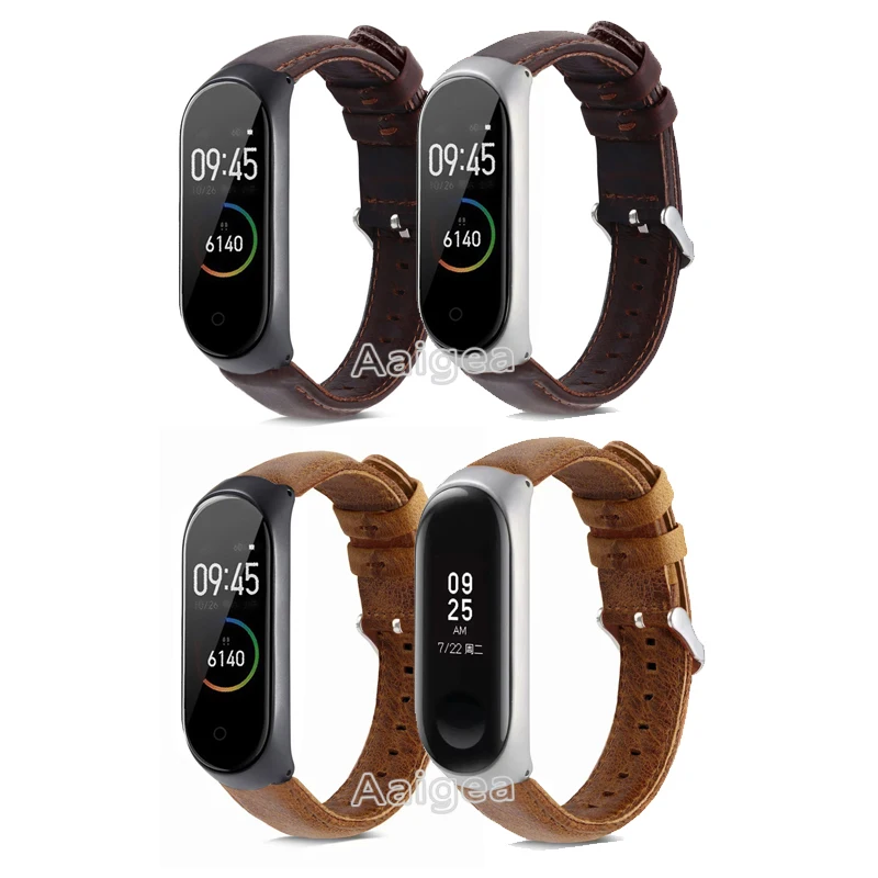 Ремешок из натуральной кожи для Xiaomi Mi Band 3 4 Miband цветной кожаный браслет наручных