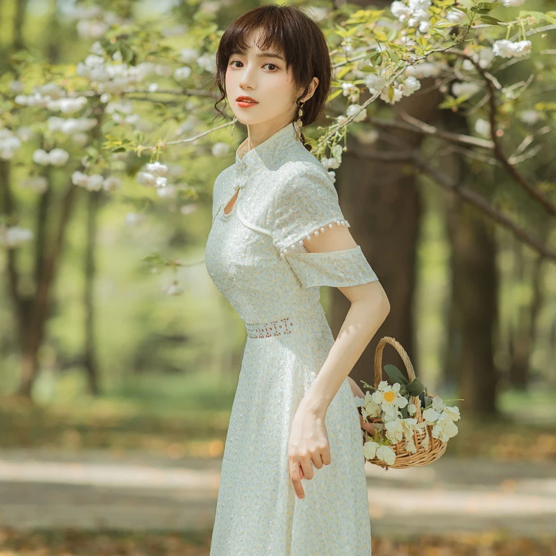 

COIGARSAM Floral Print Women dress New Summer Short Sleeve Dresses Apricot 6810