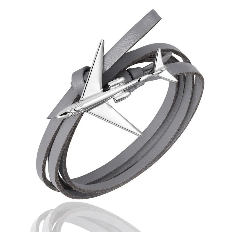 Silver Gray MKENDN модный многослойный амулет кожаный браслет с якорем для мужчин и женщин в морском стиле с металлическими спортивными крючками - Окраска металла: Silver Gray