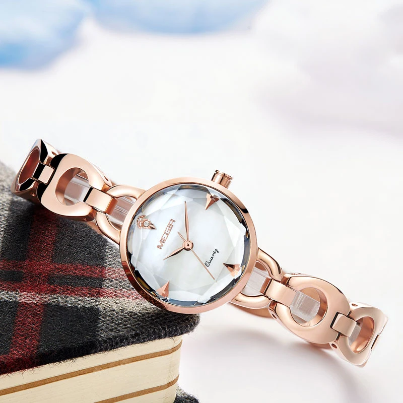 MEGIR роскошные женские часы золотые кварцевые часы-браслет водонепроницаемые