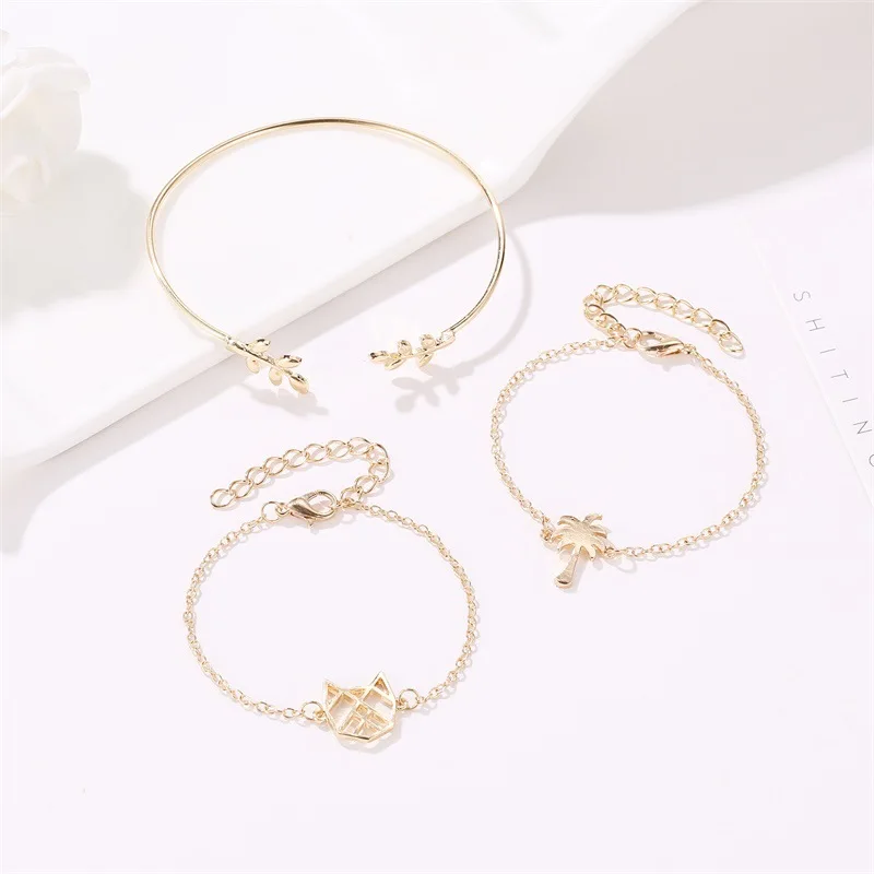 

POPACC Fashion Ladies Set Bracelet Hollow Coconut Leaf Three-piece Bracelet Simple Ethnic Style Bracelet