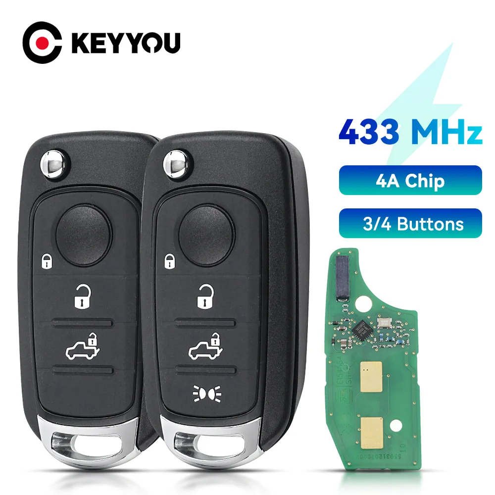 

KEYYOU Remote Car Key Fob 3/4 Buttons 433.92Mhz With Megamos AES 4A Chip For Fiat 500X Egea Tipo 2016 2017 2018 Flip Smart Key