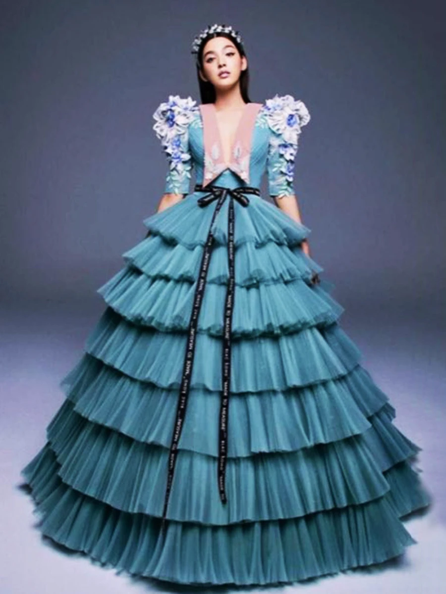 

Wed Malachite Blue V-Neck Natural Floor-Length Tulle Girl Quinceanera Dresses/Bridal Wedding Ball Gowns Flowers Free Shipping