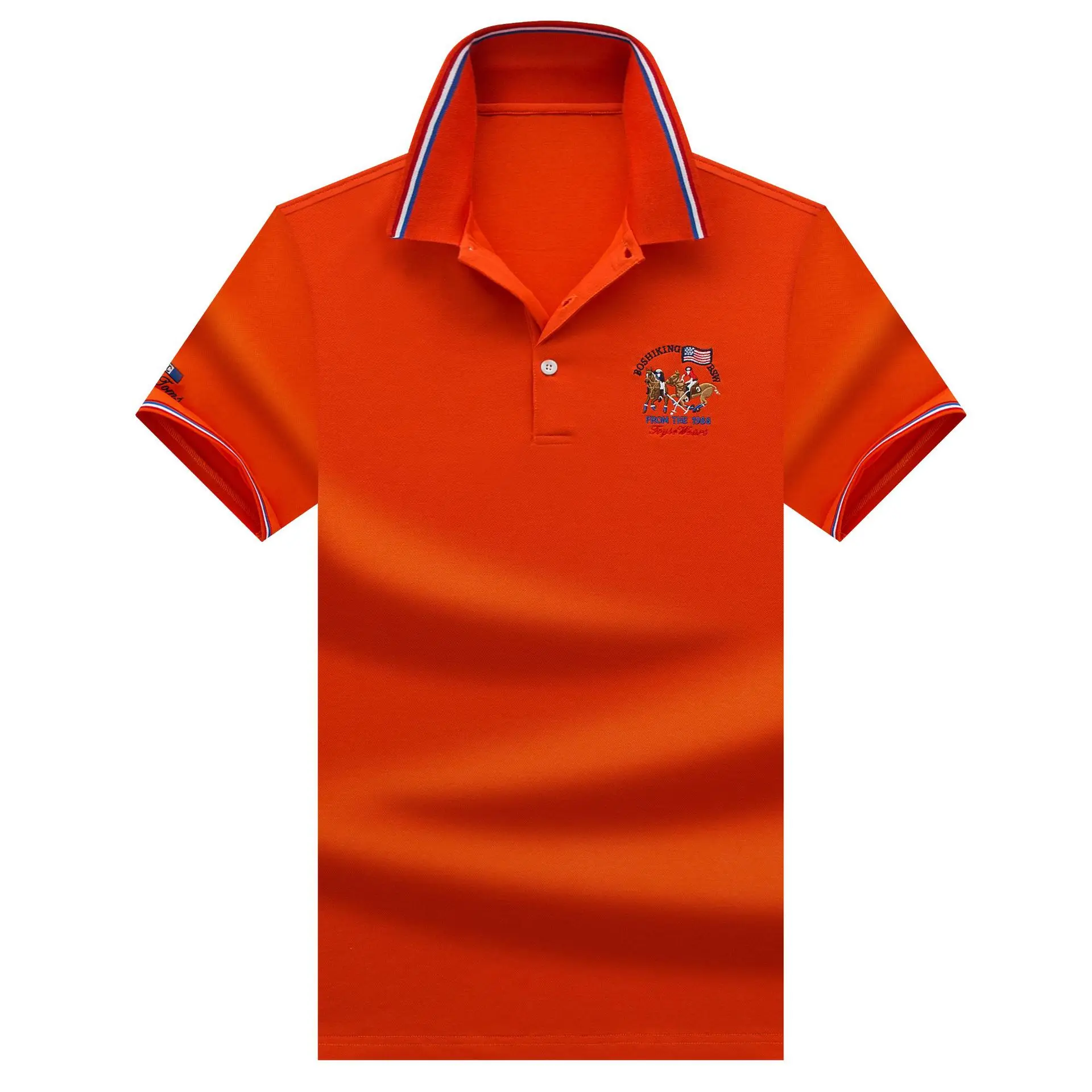 9572 orange Новинка, мужские рубашки поло с коротким рукавом, лето, высокое качество, мужская хлопковая однотонная Повседневная рубашка поло, Мужская брендовая одежда, поло AY8341 - Цвет: 9572 orange