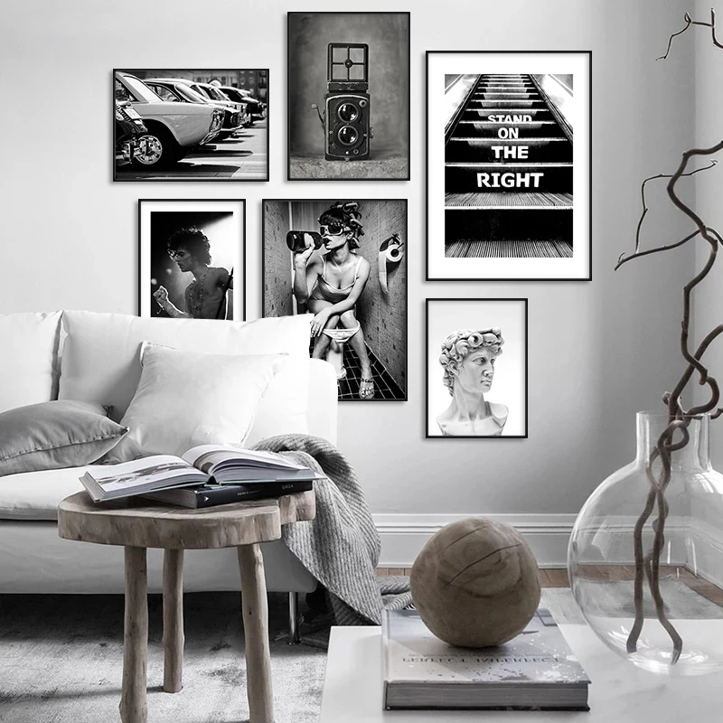 

Vintage Fashion Art Poster And Print Sexy Woman Car Camera Prince Nordic Decoration David Portrait Canvas Painting Wall Pictures