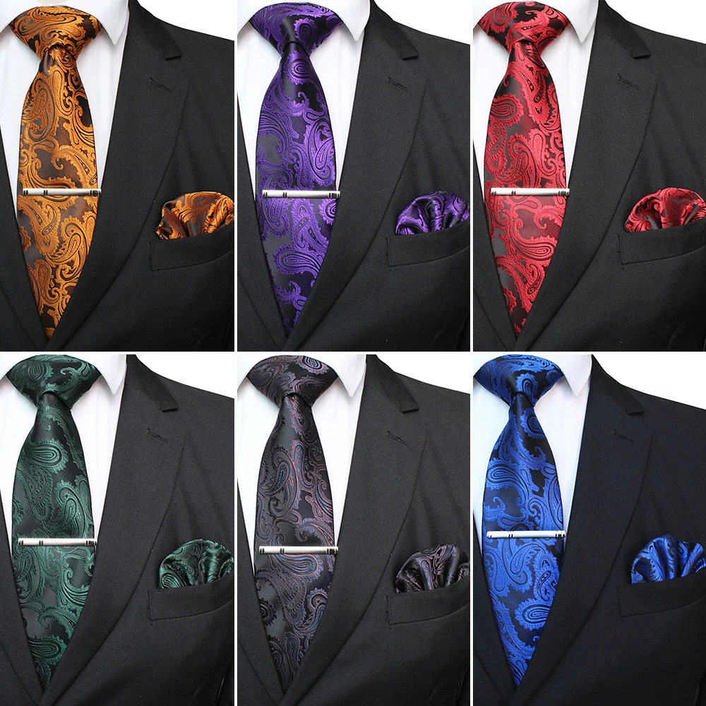 Мужской классический комплект из галстука и карманного платка KAMBERFT красный