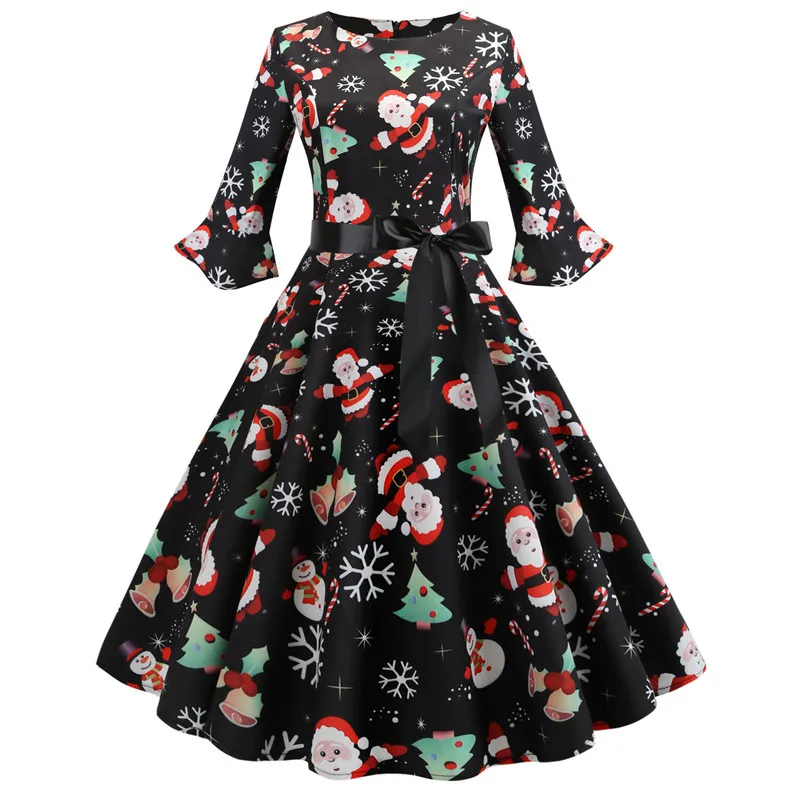 Floral Print Vintage Women Summer Dresses 2021 Robe Pinup Swing Petal Sleeve O-Neck Rockabilly Party Dress A-Line Casual Vestido | Женская