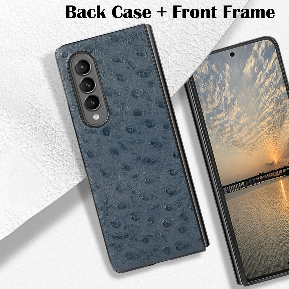 2 in 1 Genuine Cowhide Leather Case for Samsung Galaxy Z Fold 3 2 Case Crocodile Ostrich Cross Litchi Texture Protective Cover