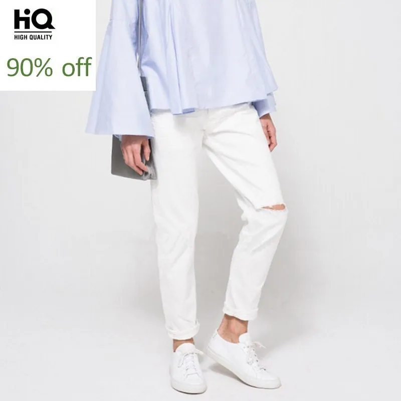 Высококачественные женские рваные прямые джинсовые штаны с высокой талией и